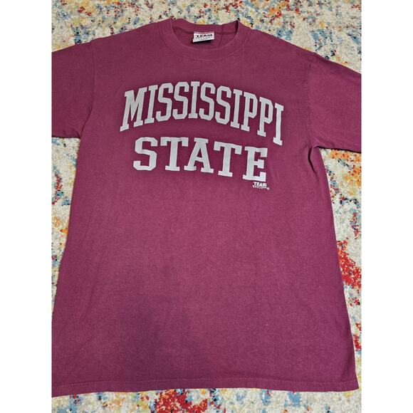 Vintage 90's Mississippi State Bulldogs Graphic T-Shirt Sz M/L College Football - Picture 2 of 5